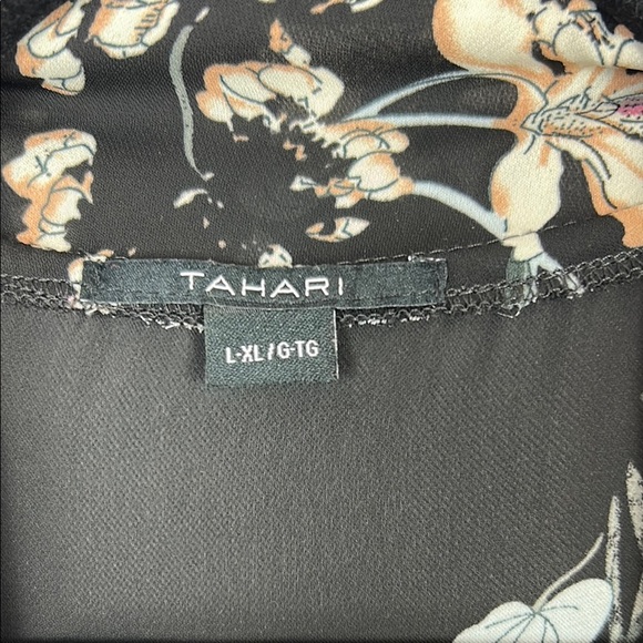 Tahari Black and Cream Floral Kimono L/XL - Picture 3 of 10